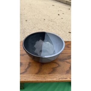 Handmade Studio Pottery Bowl Gray Black Glazed Stoneware 8.5"